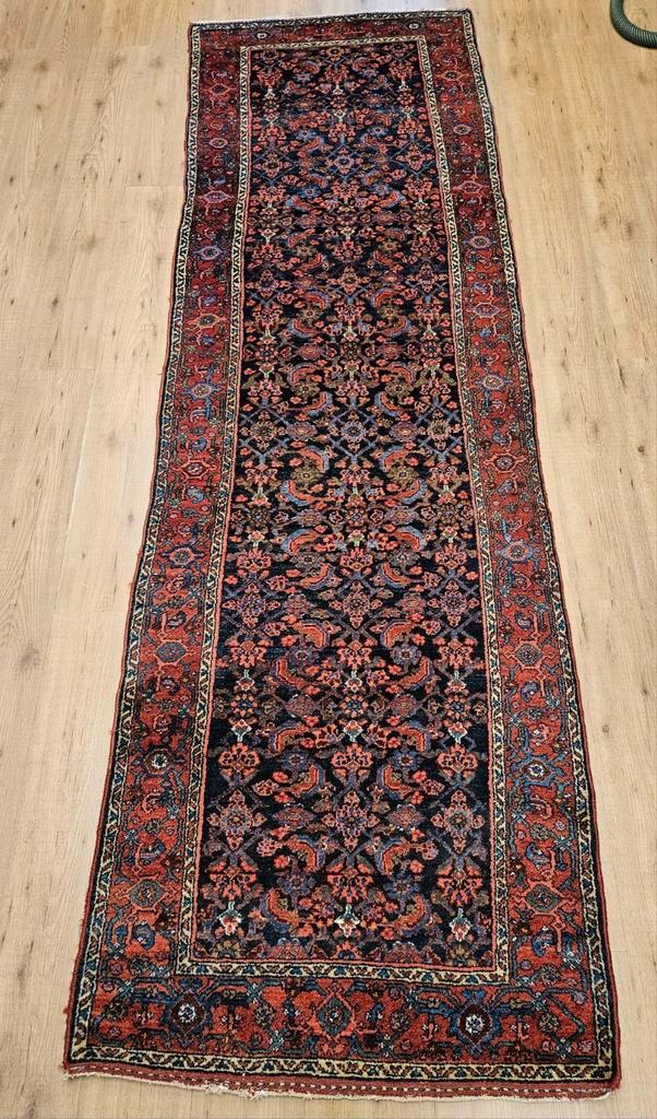 Vintage handgeknoopt perzisch tapijt loper malayer 308x97, Huis en Inrichting, Stoffering | Tapijten en Kleden, Gebruikt, 50 tot 100 cm