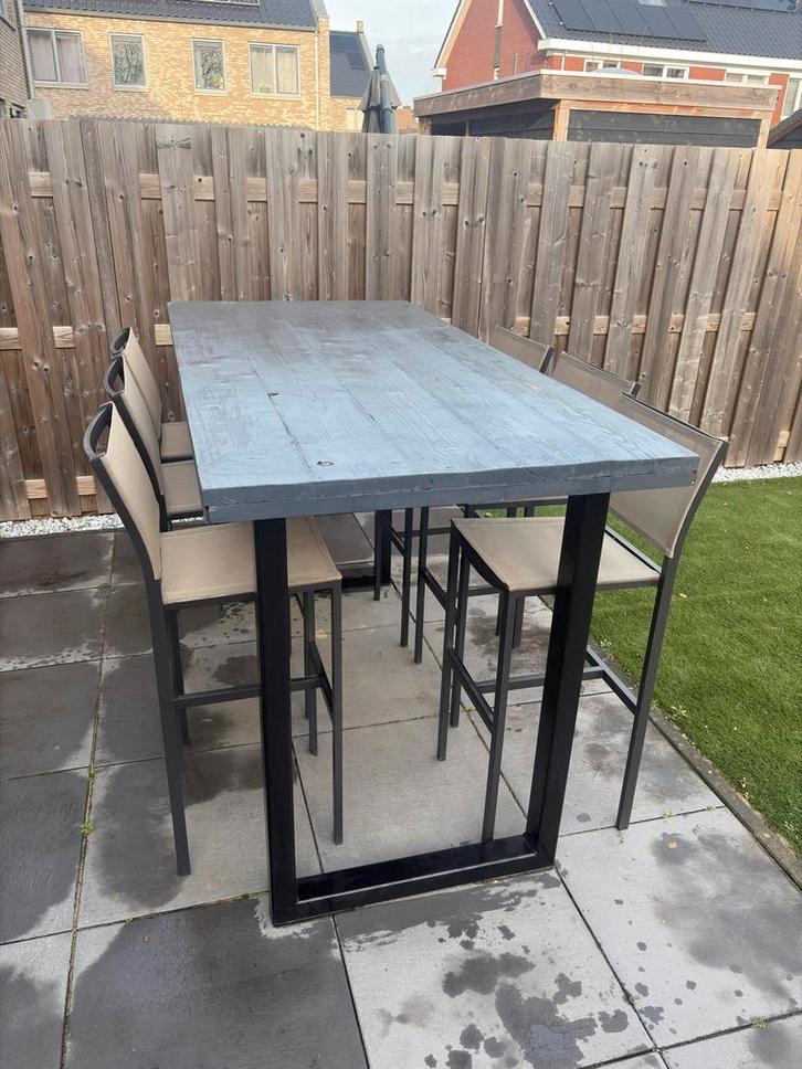 Bartafel met 6 stoelen voor buiten, Tuin en Terras, Tuintafels, Gebruikt, Rechthoekig, Metaal, Ophalen
