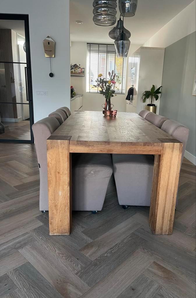 Eiken Eetkamertafel Quint + 6 Stoelen - Goossens, Huis en Inrichting, Tafels | Eettafels, Gebruikt, 50 tot 100 cm, 150 tot 200 cm