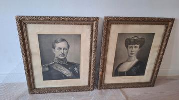 2 lijsten met prent van Koning Albert en Koningin Elisabeth beschikbaar voor biedingen