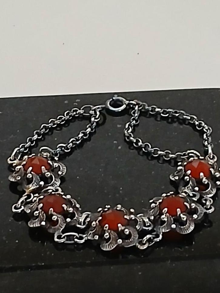 Zilveren Armband met Kornalijn & Platina Accent, Sieraden, Tassen en Uiterlijk, Armbanden, Ophalen of Verzenden