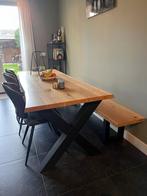 Eettafel met bankje - Op maat gemaakt - Stalen poten, Ophalen, Gebruikt, Eikenhout, 200 cm of meer