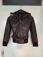 Leren ARKS dames jas met ECHTE bontkraag XS, Bruin, Ophalen of Verzenden, Zo goed als nieuw, Maat 34 (XS) of kleiner