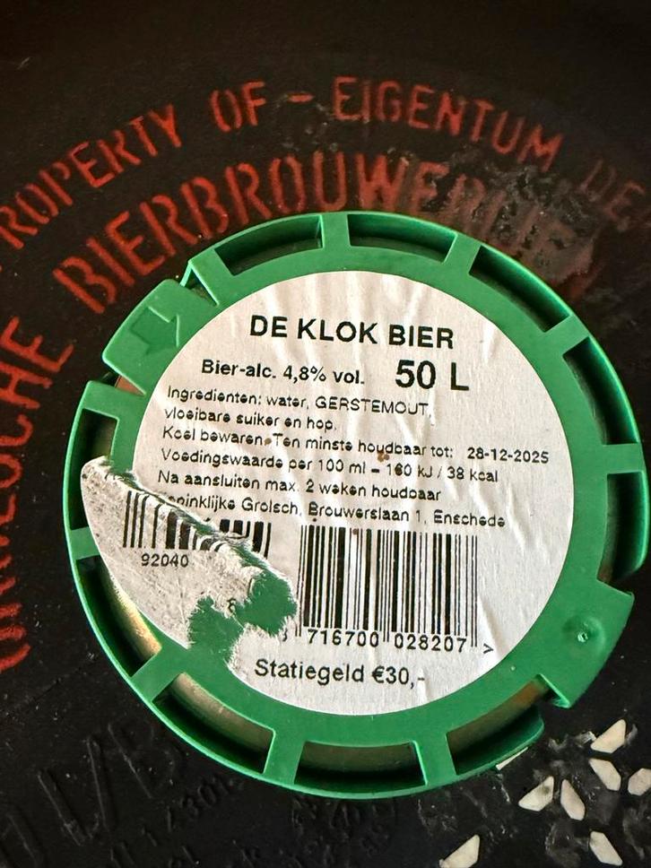 De Klok (grolsch) Biervat 50L (nog twee stuks), Zakelijke goederen, Horeca | Keukenapparatuur, Transport en Opslag, Gebruikt, Ophalen