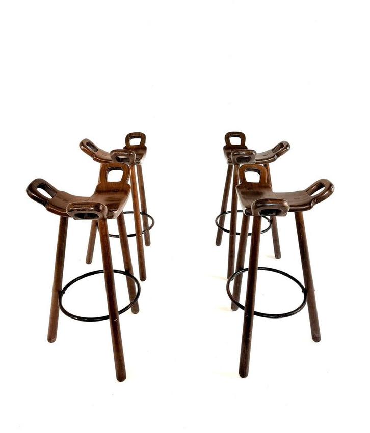 Set van 4 vintage ‘Marbella’ barkrukken, Conoform ‘60, Huis en Inrichting, Barkrukken, Zo goed als nieuw, 60 tot 90 cm, Hout, Metaal