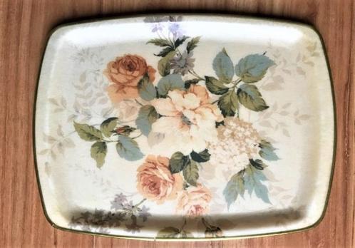 Brocante dienblad jaren 50 60 zacht-geel bloemen formica, Antiek en Kunst, Curiosa en Brocante, Ophalen of Verzenden