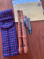 2 Blokfluiten met etui, ragers, leerboekjes en stemvork, Ophalen of Verzenden, Gebruikt, Sopraan of Sopranino, Met koffer, hoes of etui