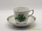 Antiek Theekopje met Schotel - Groen Bloemmotief, Ophalen of Verzenden