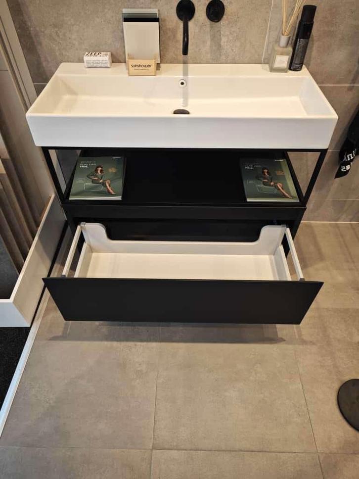 Ink 100cm Porselein Wastafel + Onderkast Mat Zwart Set, Huis en Inrichting, Badkamer | Badkamermeubels, Nieuw, Wasbak of Wastafel