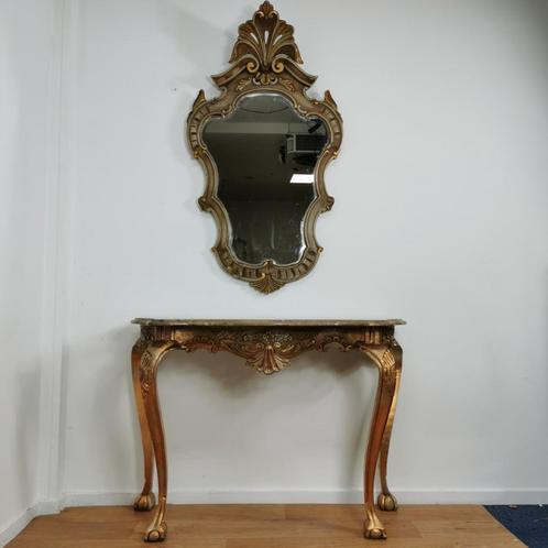 Barok, brocante Rococo wandconsole, sidetable met spiegel, Huis en Inrichting, Tafels | Sidetables, Gebruikt, Ophalen of Verzenden