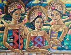 Indonesië - decoratief schilderij - drie dames - doek, Ophalen