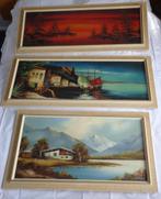 3 bij elkaar horende sfeervolle  Schilderijen Landschap, Antiek en Kunst, Ophalen of Verzenden