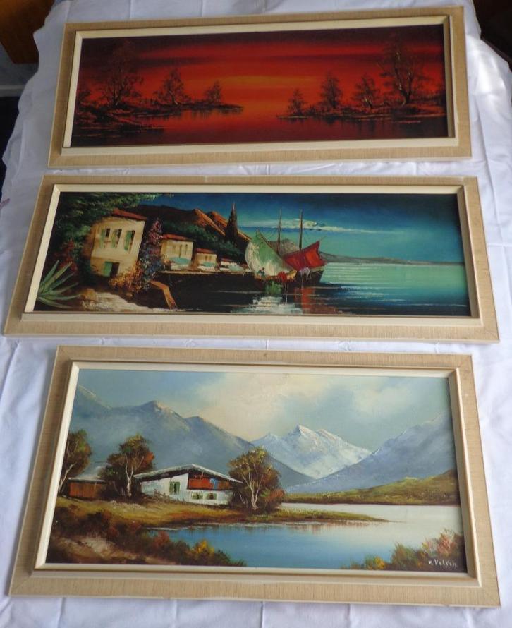 3 bij elkaar horende sfeervolle  Schilderijen Landschap, Antiek en Kunst, Kunst | Schilderijen | Klassiek, Ophalen of Verzenden