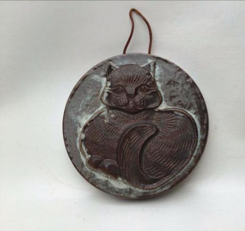 Vintage retro wandtableau afbeelding poes - keramiek, Antiek en Kunst, Curiosa en Brocante, Ophalen of Verzenden