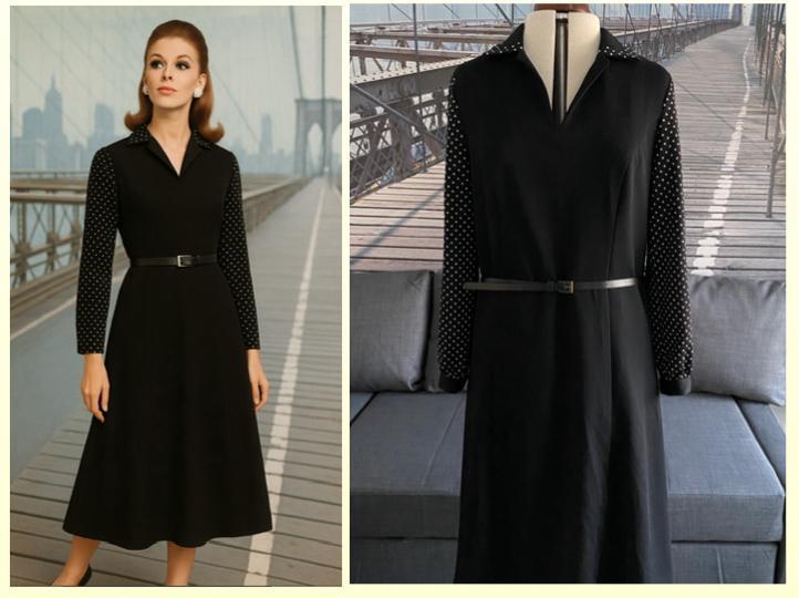 Vintage C&A 60s/70s jurk met ceintuur🌺44/46, Kleding | Dames, Jurken, Zo goed als nieuw, Maat 46/48 (XL) of groter, Zwart, Onder de knie