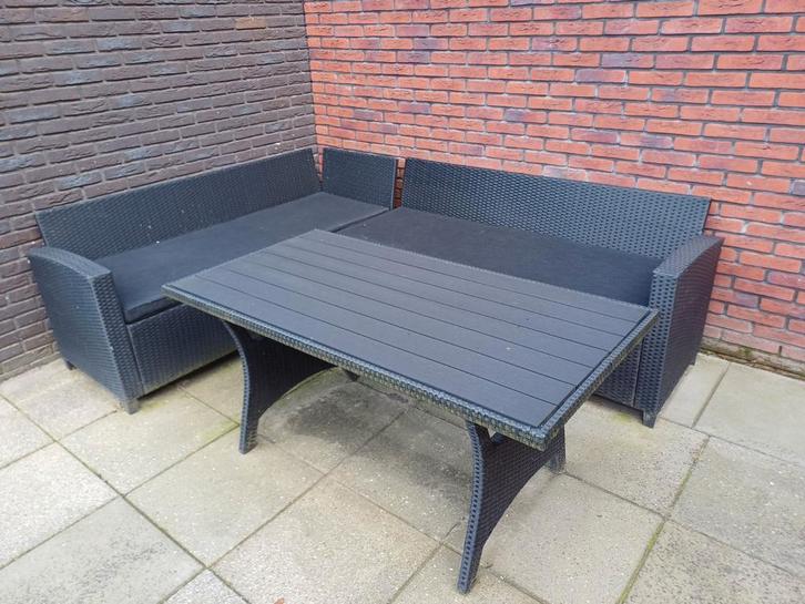 Mooie Wicker Tuinset met Tafel, Tuin en Terras, Tuinsets en Loungesets, Gebruikt, Tuinset, Wicker, 5 zitplaatsen, Bank, Eettafel