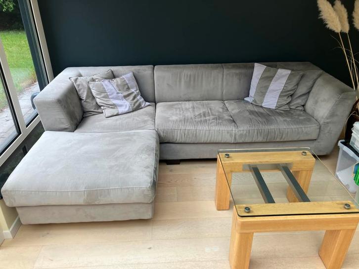 Weg wegens verhuis! Lederen hoekbank loungezetel grijs, Huis en Inrichting, Banken | Complete zithoeken, Gebruikt, Ophalen
