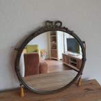 Antiek - Spiegel - Rond - Koper - Met kuif en klosjes., Ophalen, Rond, Minder dan 50 cm, Minder dan 100 cm