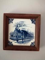 Delftsblauw tegeltje in houten lijstje, boerderij, Ophalen of Verzenden