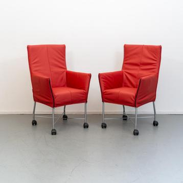 6x Montis Chaplin eetkamerstoelen oranje/rood leder beschikbaar voor biedingen