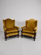 2x 19e-eeuwse notenhouten fauteuils met fluwelen bekleding, Ophalen