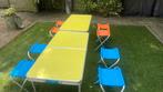 2 inklapbare picknicktafels met stoeltjes, Tuin en Terras, Picknicktafels, Gebruikt, Aluminium, Ophalen of Verzenden, Inklapbaar