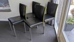 4 leren stoelen met RVS-poten van Hilberts Interieur, Huis en Inrichting, Ophalen of Verzenden, Gebruikt, Leer, Vijf, Zes of meer stoelen