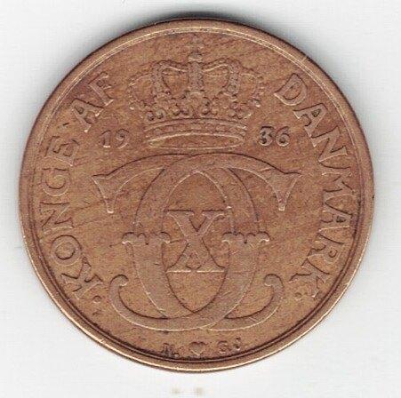 26-071 Denemarken 1 krone 1936, Postzegels en Munten, Munten | Europa | Niet-Euromunten, Losse munt, Overige landen, Ophalen of Verzenden