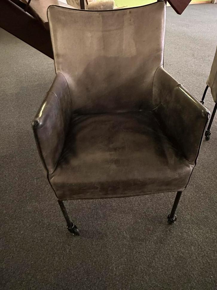 Lederen eetkamerstoelen, Huis en Inrichting, Stoelen, Gebruikt, Vijf, Zes of meer stoelen, Leer, Grijs, Ophalen