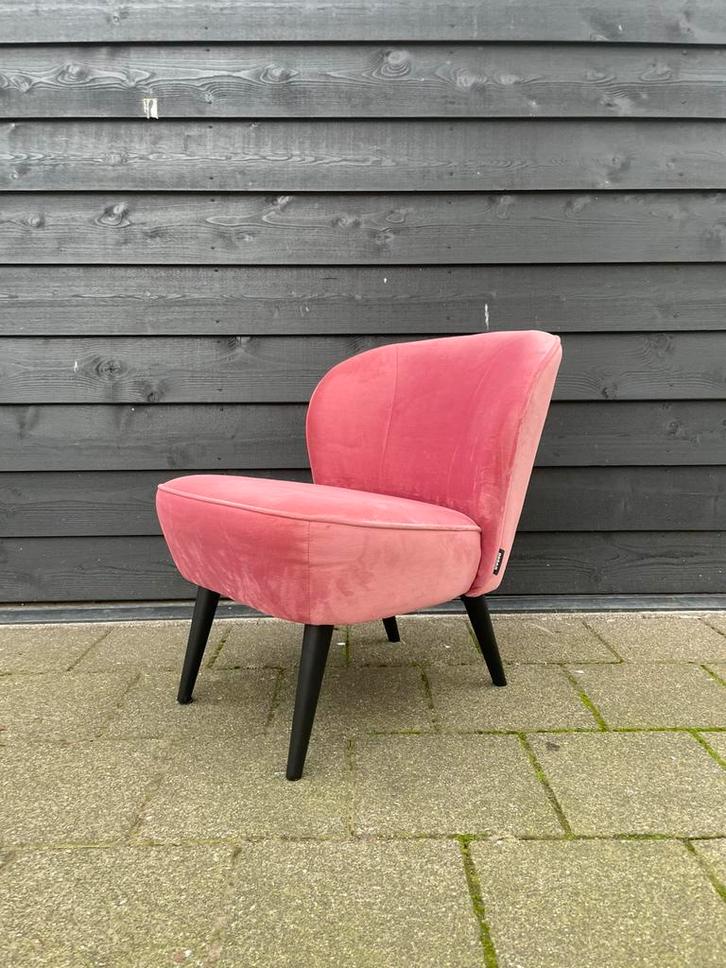 Z.g.a.n. fluweel roze velvet woood fauteuil / stoel, Huis en Inrichting, Fauteuils, Gebruikt, 50 tot 75 cm, Minder dan 75 cm, Ophalen