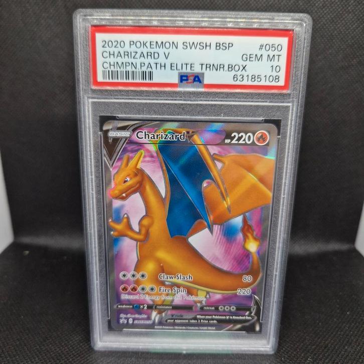 Charizard V Chmpn Path Elite Trnr Box SWSH BSP PSA 10, Hobby en Vrije tijd, Verzamelkaartspellen | Pokémon, Zo goed als nieuw