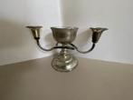 Brede oude drie-armige kandelaar. Verzilverd / verweerd., Ophalen, Gebruikt, Zilver, Kandelaar