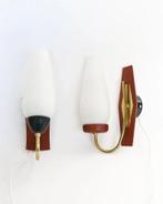 Vintage teak wandlampjes nachtlampje badkamerlamp messing, Vintage retro midcentury deens design, Glas, Ophalen of Verzenden, Zo goed als nieuw