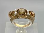 GoudenVintage ring met edelsteen citrien en parel. 2025/593., Sieraden, Tassen en Uiterlijk, Ringen, Met edelsteen, ., Geel, Ophalen of Verzenden