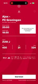 Ajax-Groningen 1 Kaart, Tickets en Kaartjes, Sport | Voetbal, Eén persoon, April