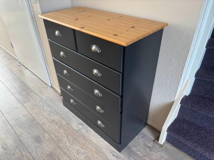 [KAST] Designer ladekast - Zwart/houten look - 6 lades, Huis en Inrichting, Kasten | Overige, Zo goed als nieuw, Ophalen
