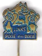 Jinks Pixie & Dixie blauw op koper strip speldje ( J_054 ), Verzamelen, Speldjes, Pins en Buttons, Figuurtje, Speldje of Pin, Zo goed als nieuw
