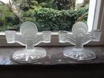 2 art deco glazen kandelaars  zilveren overlay indiana glass, Ophalen of Verzenden