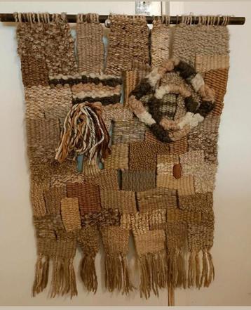 Vintage macramé wol geknoopt vrije textiele werkvorm kleed