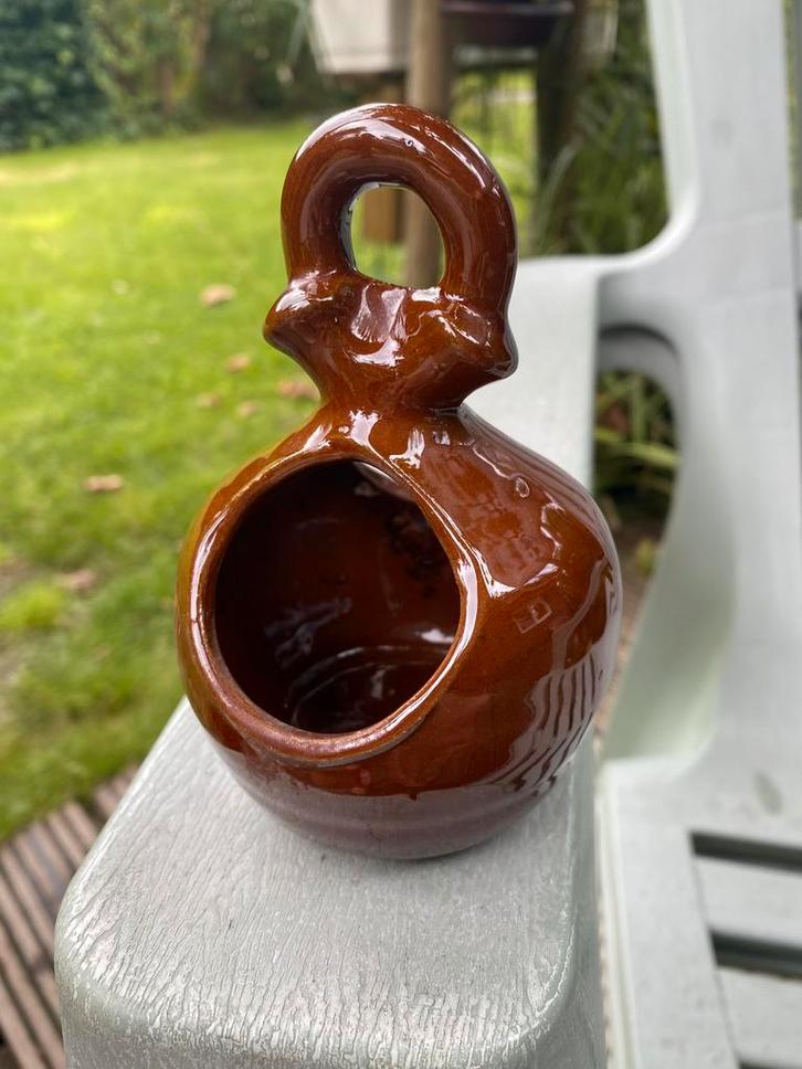 Kleine vintage plantenhanget, jaren 70, Tuin en Terras, Bloempotten, Gebruikt, Aardewerk, Minder dan 40 cm, Minder dan 25 cm, Rond