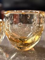Amberkleurige glazen windlichten met luchtbellen - set van 2, Antiek en Kunst, Ophalen of Verzenden
