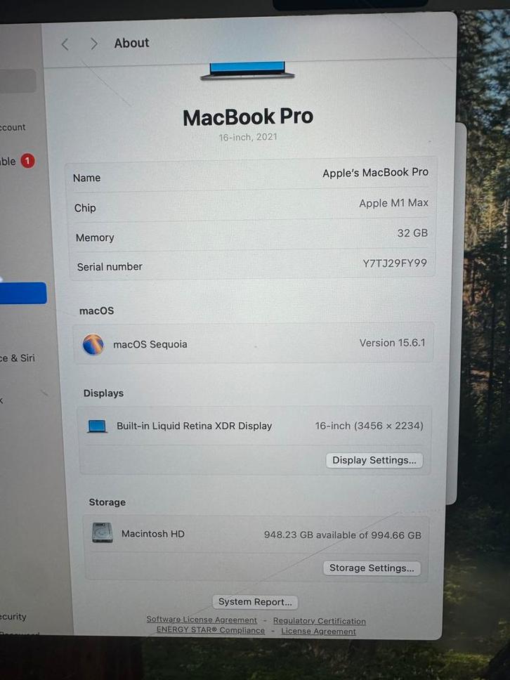 Macbook Pro 16" 2021 M1 Max 32GB+1TB SSD Krassen in LCD, Computers en Software, Apple Macbooks, Gebruikt, MacBook Pro, 16 inch