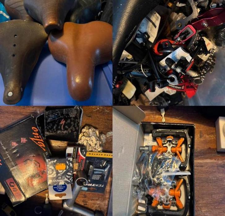 Verzameling vintage fiets onderdelen oa houten wiel , zadels, Fietsen en Brommers, Fietsen | Oldtimers, Ophalen of Verzenden