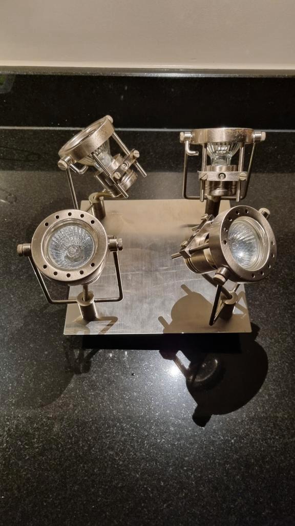 Industriële Plafondspot met Vier Lampen, Huis en Inrichting, Lampen | Spots, Gebruikt, Plafondspot of Wandspot, Metaal of Aluminium