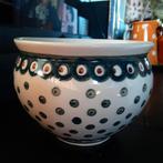 BOLESLAWIEC BUNZLAU CASTLE bloempot kom stippen groen bruin, Gebruikt, Rond, Binnen, Ophalen of Verzenden