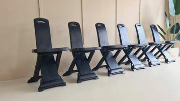 6 Eiken Brutalist Vintage Klapstoelen Spaans Uniek beschikbaar voor biedingen