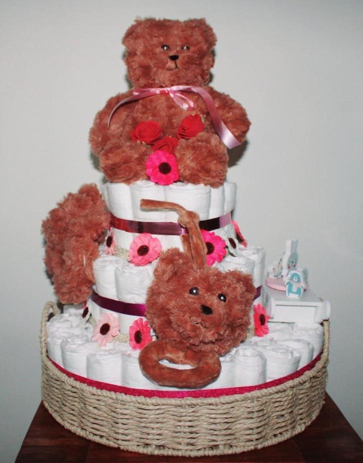 Luiertaart Meisje thema: Beren, Kinderen en Baby's, Kraamcadeaus en Geboorteborden, Nieuw, Kraamcadeau, Ophalen of Verzenden