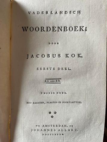 Jacobus Kok - Vaderlandsch Woordenboeken 1780  Zonder pl. beschikbaar voor biedingen