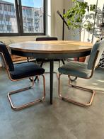 Ronde tafel mangohout met stalen poten ø130 cm, Ophalen, Zo goed als nieuw, Rond, 100 tot 150 cm