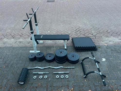 Home Gym Set - Bankdrukstel, Halters, Pull Up Bar, Sport en Fitness, Fitnessapparatuur, Zo goed als nieuw, Krachtstation, Armen